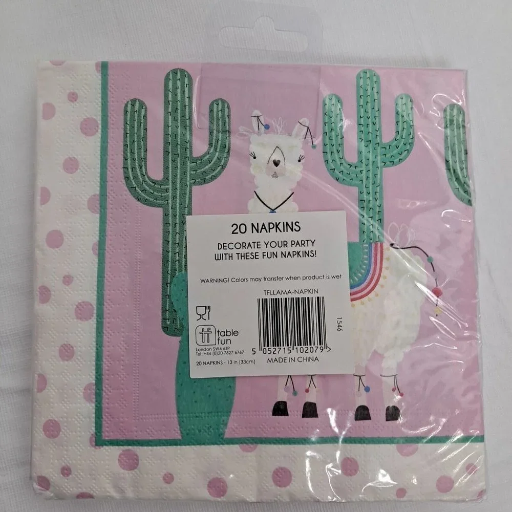 Llama Party Napkins Lunch In Size Cactus Pink Green 20 Count